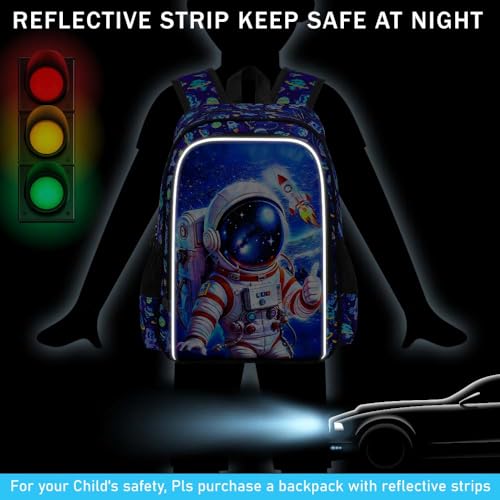 HPJGD 3PCS Astronaut Bookbag for Boys, Water Resistant Kids Backpack Set with Lunch Box, Cool School Bag for Elementary Preschool Toddler - Thumbs-Up Astronaut - color: Cool Uv Printed Thumbs-up Astronaut Blue