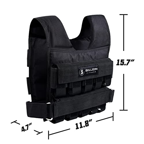 Adjustable Weighted Vest 0-44lbs,5BILLION Weight Vest with Solid Bar Weights,Body Weight Vest for Men Women,Strength Training Workout Vest for Running Pushups Squats,Pockets On the Back and Front
