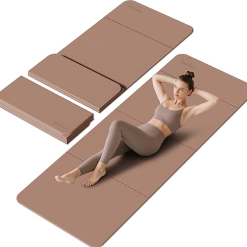 PAIDU Foldable Yoga Mat - 10mm Extra Thick, 75"26" Non-Slip Exercise Fitness Mat | SGS Eco-Certified, Portable for Yoga/Pilates/Studio/Home Workout - color: Brown