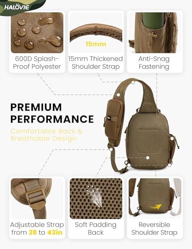 HALOVIE Anti-theft Tactical Sling Bag RFID Khaki Military Shoulder Bag with Phone Pack EDC Molle Crossbody Bag for men - color: Khaki