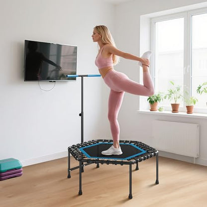 Soozier 45" Rebounder Trampoline for Adults, Mini Trampoline Indoor with Colorful LED Lights and Adjustable Handle, Quiet and Safe Bungee Rebounder