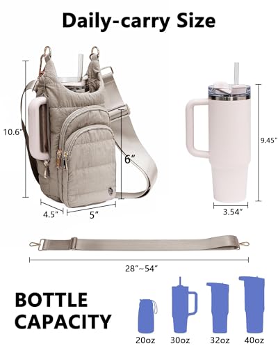 Water Bottle Holder with Strap for 30/32 oz, Crossbody Water Bottle Carrier Bag with RFID Blocking Phone Pocket - color: Black