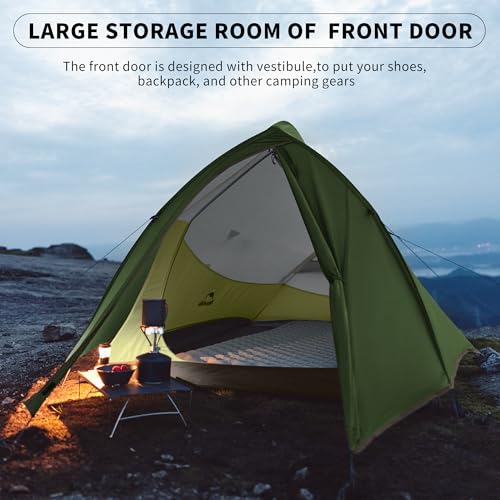 Naturehike Cloud Up 1 Person Tent, Lightweight Backpacking Tents for One Man, Waterproof Ultralight One Person Tent for Camping Hiking Backpacking - color: Forest Green