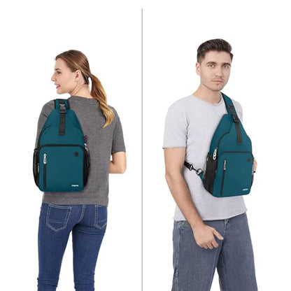 MOSISO Sling Backpack Bag, Crossbody Shoulder Bag Travel Hiking Daypack Chest Bag with Front Square Pocket&USB Charging Port - color: Teal Green