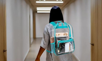 Trail maker Clear Backpack Heavy Duty with Padded Straps, Side Pockets for Kids, Boys, Girls, School, Stadium Approved Events - color: Turquoise