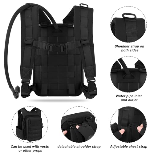 PETAC GEAR Tactical Molle Hydration Pack for 1.5L - Lightweight Water Reservoir Bag for Molle Vest Backpack, for Hiking, Hunting - style: Bk Without Bladder