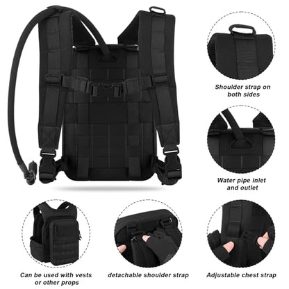 PETAC GEAR Tactical Molle Hydration Pack for 1.5L - Lightweight Water Reservoir Bag for Molle Vest Backpack, for Hiking, Hunting - style: Bk Without Bladder