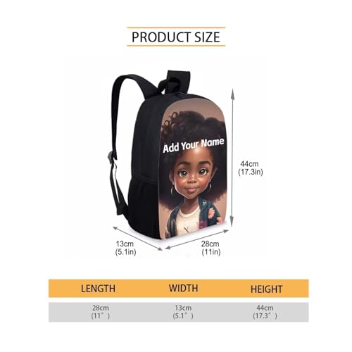 Custom Name Backpack for Girls 10-12/8-10 African Bookbag Kids School Bag 4Th Grade/5Th Grade With Side Pockets Black Schoolbag Personalized - color: African Black Girl-22