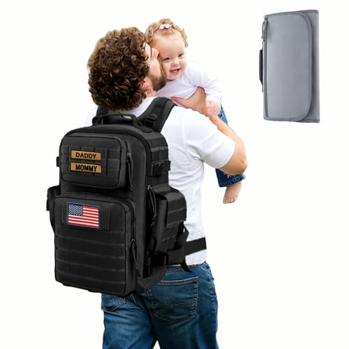 SHARKMOUTH Diaper Bag Military for Men - Large Baby Backpack with Changing Pad for Active Dad - Insulated for Outdoor Travel Camping Park Trips Black - color: Black W/ Changing Pad