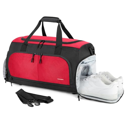 Boarding Blue Gym Travel Bag for Women & Men-20 Inches Lightweight Duffel Bag with Wet Pocket Shoe Compartment Including Water Resistant Pouch (Maroon) - color: Maroon