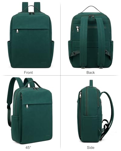 MASINTOR 15.6 inch PU Leather Laptop Backpack Purse for Women, Large College Casual Backpack Travel Bag Retro Green - color: Retro Green