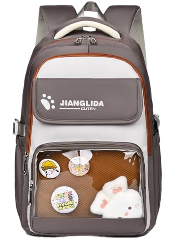 Leaper Cute Backpack for School : 18.5 inch Multi-pocket for Travel Daily - Nylon Water Resistant Anti Theft for Elementary Highschool Student - Gifts for Girls and Women（Brown） - color: Brown-9842