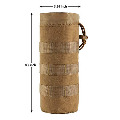 FRTKK Tactical MOLLE Water Bottle Pouch with Drawstring Open Top & Mesh Bottom, Military Water Bottle Holder Bag Sports Travel Hydration Carrier - color: Tan-1 pack