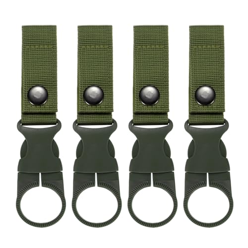 M METERXITY Water Bottle Clips, Portable Water Bottle Ring Holder Hanging Buckle Clip for Backpack Belt, Nylon Webbing Strap for Outdoor/Camping/Mountaineering - color: Army Green