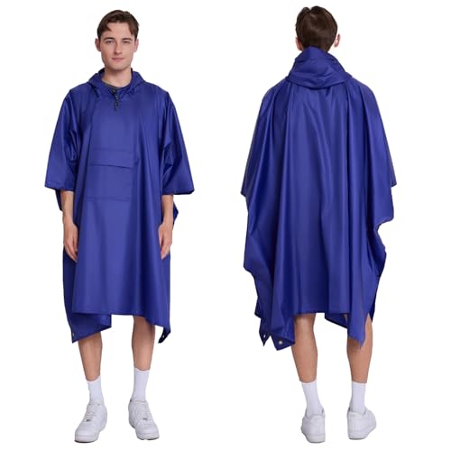 Hooded Waterproof Raincoat, Unisex Outdoor Hiking Camping Mat and Small Tent - color: Deep Blue