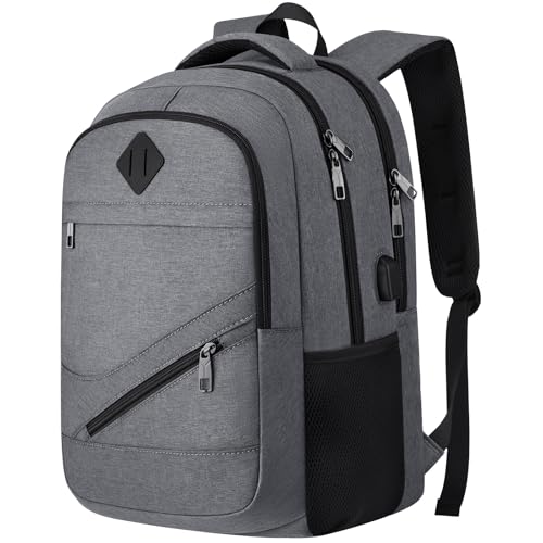 School Laptop Backpack for Women Men: 15.6 Inch College High School Backpacks with USB Charging Port Waterproof Travel Back Pack with Anti-theft Pockets Casual Work Daypack for Boys Students (Gray) - color: Grey, size: 15.6 inch