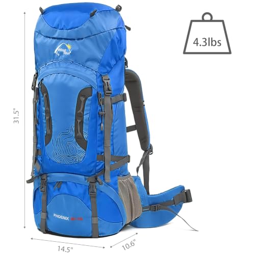 Wind Tour Outdoor 60L Ripstop Trekking Bag Sport Backpack with Rain Cover for Climbing Cycling (Blue) - color: Blue