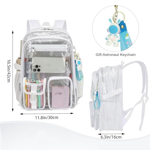 Clear Backpack Heavy Duty Transparent Backpacks Stadium Approved for School Work Sport Travel (White) - color: White