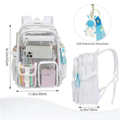 Clear Backpack Heavy Duty Transparent Backpacks Stadium Approved for School Work Sport Travel (White) - color: White