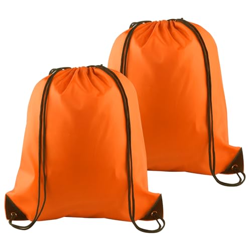 PLULON 2Pcs Drawstring Bags Bulk, Orange Drawstring Backpack String Backpack Cinch Sack Sport Gym Backpack Bags for Yoga Traveling Outdoor Sports - color: Orange