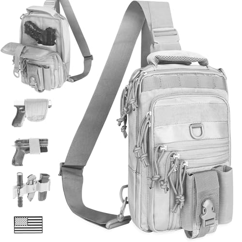 DegeTMVe Dual Pistol Holster Chest Bag Concealed Carry Sling Crossbody Tactical Gun Convertible Backpack Shooting Hunting - color: Grey