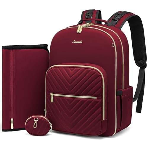 LOVEVOOK Diaper Bag Backpack, Quilted Baby Bag with Changing Pad & Pacifier Holder, Waterproof Travel Diaper Bags for Baby Boys Girls, Stylish and Large Capacity,Wine Red - color: Wine Red