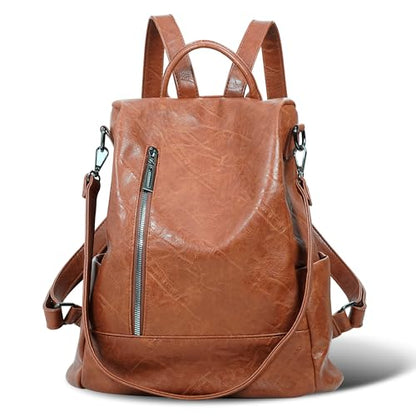 Women Backpack Purse PU Leather Anti-theft Casual Shoulder Bag Fashion Ladies Satchel Bags - color: Brown, size: Medium