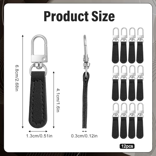 12 Pcs Replacement Zipper Pull Leather Zipper Pulls Replacement for Luggage, Backpacks, Suitcases, Jackets, Wallets, Handbags (Black) - color: Black