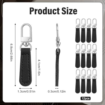 12 Pcs Replacement Zipper Pull Leather Zipper Pulls Replacement for Luggage, Backpacks, Suitcases, Jackets, Wallets, Handbags (Black) - color: Black