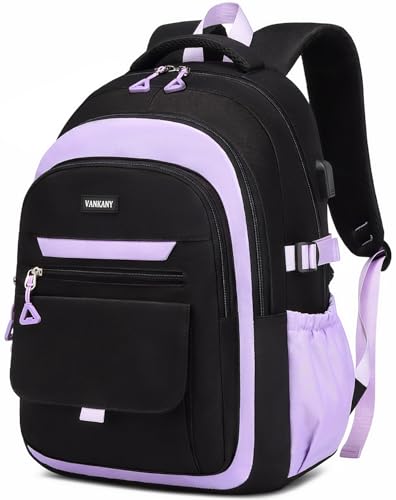 Cute Backpacks for Girls, Teens Aesthetic High School Laptop Backpack College Student Women Bookbag, Mochilas Escolares para Niñas, Black Purple - color: Black Purple, size: 15.6in