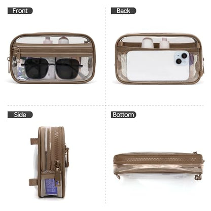 FODOKO Wristlet wallets for women Nylon Quilted Wallet with 4 Zippers,Travel Credit Card,Holder Cell Phone Organizer - color: Clear-caramel