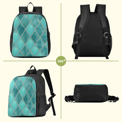 Lightweight Waterproof Backpack with Teal Watercolor Geometric Plaid Design - Durable Travel Daypack for Everyday Use#321