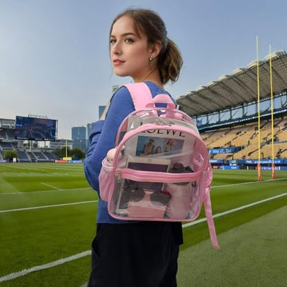 Fammart Clear Backpack Stadium Approved 12x6x12 - Kids & Small Adult Transparent Backpack for School, Work, Sports, Concerts - Clear Bag - color: Pink