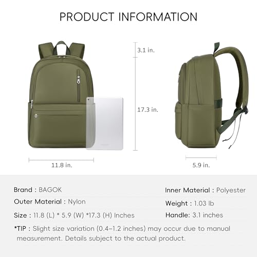 BAGOK Lightweight Nylon Backpack for Women & Men – Foldable, Large Capacity, Ideal for School, Travel & Work - color: Green