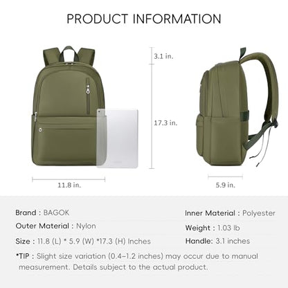 BAGOK Lightweight Nylon Backpack for Women & Men – Foldable, Large Capacity, Ideal for School, Travel & Work - color: Green