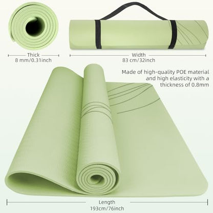 Large Yoga Mat Thick, 76"x32"x0.31"Wide POE Exercise Mat with Non-Slip Surface & Carry Strap, Anti-Tear Workout Mat for Yoga, Pilates, Fitness - color: Grass Green