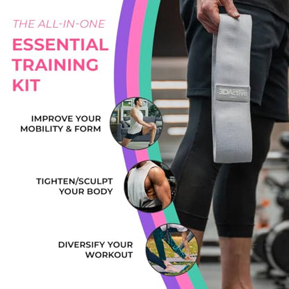3DActive Fabric Resistance Bands for Legs & Butt. Wide Non-Slip Hip Band Set for Home & Gym Workouts. Exercise Guide & Carry Bag Included. - color: Purple, Pink, Green