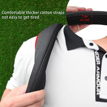 BIG TEETH Golf Bag Strap,Adjustable Padded Bag Strap Replacement,Golf Double Shoulder Bag Straps with 4Pcs Rotate Hooks - color: Red and Black