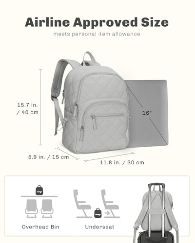 Hynes Eagle Travel Laptop Backpack Quilted College Backpack for Women Puffer Casual Daypack Personal Item Bag for 16 Inch Light Grey - color: Light Grey