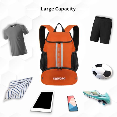 Soccer Backpack Multifunctional Sport Gym Bags with Dry-wet Separate & Shoe Compartment for Basketball Volleyball - color: Upgraded Orange