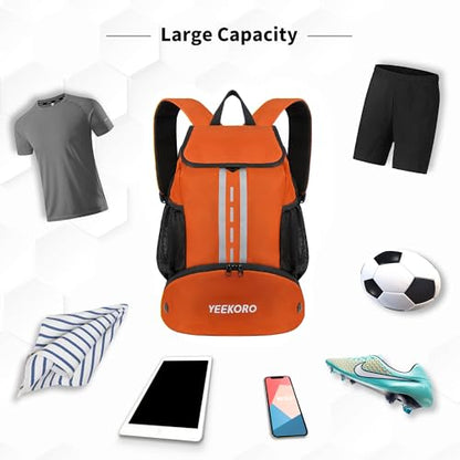 Soccer Backpack Multifunctional Sport Gym Bags with Dry-wet Separate & Shoe Compartment for Basketball Volleyball - color: Upgraded Orange