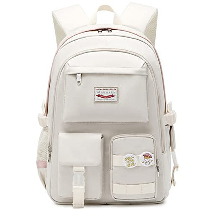 Makukke School Backpacks for Teen Girls - Laptop Backpacks 15.6 Inch College Cute Bookbag Anti Theft Women Casual Daypack,White - color: White