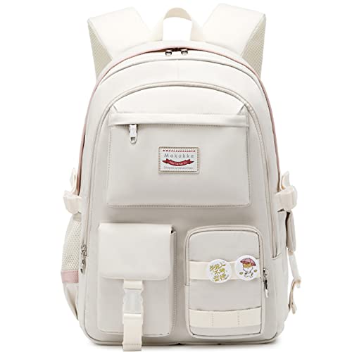 Makukke School Backpacks for Teen Girls - Laptop Backpacks 15.6 Inch College Cute Bookbag Anti Theft Women Casual Daypack,White - color: White