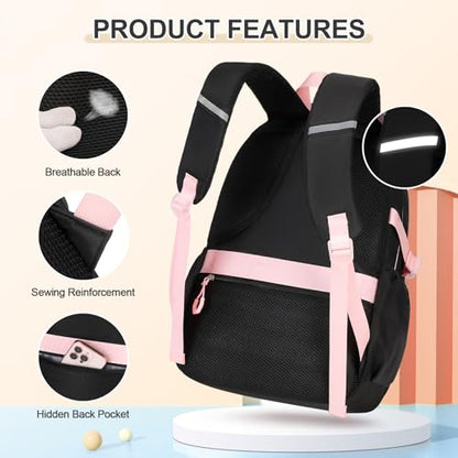 DIGOBAY Backpacks for Girls, 3PCS School Backpack with Lunch Box Pencil Pouch for Teen Girls Kids Elementary Primary Middle High College School Bookbag Set （Black-Pink） - color: Black-pink