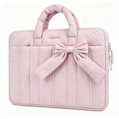 MOSISO Laptop Case 13.3 inch, 13-13.3 inch Puffy Laptop Sleeve Compatible with MacBook Neo/Air 13.6 M5 M4 M3 M2 M1/Pro 13/14, HP Dell ASUS Lenovo, Rectangle Quilted Carrying Bag with Bow&Handle, Pink - color: Pink, size: 13.3 inch