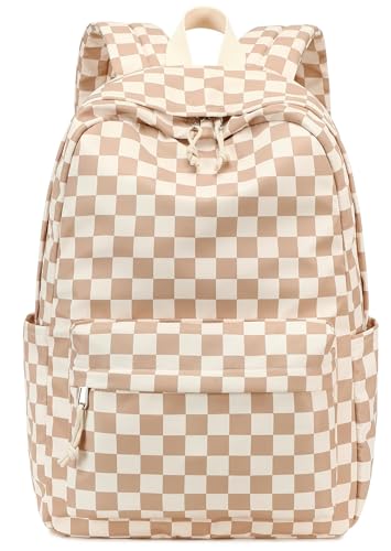 LOIDOU Girls Backpack for Kids Cute School Bookbag - color: Brown White Checker, size: L-17"