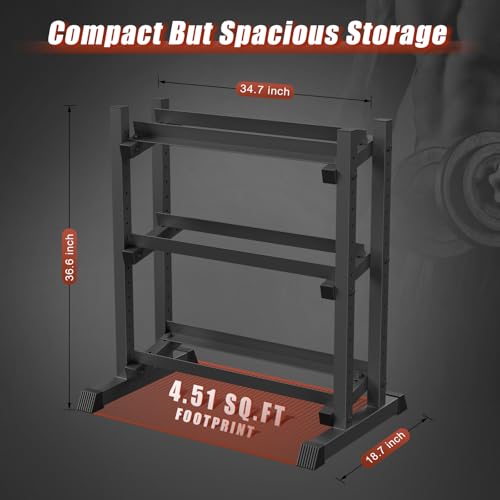 3-Tier Dumbbell Rack, 1100LB Capacity Adjustable Weight Rack for Home Gym, Heavy-Duty Weight Stand for Dumbbells Kettlebells & Weight Plates(Rack Only) - size: 34X18.7X36inch