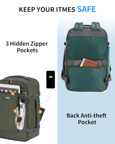 ECOHUB Travel Backpack Airlines Approved Personal Item Bag Carry On Backpack - color: Grey Green, size: 18 inch underseat
