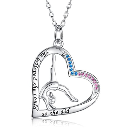 Sariel Gymnastics Gifts for Women Gymnast Necklace 925 Sterling Silver Gymnastics Fashion Jewelry Pendant Birthday - color: She believe 2