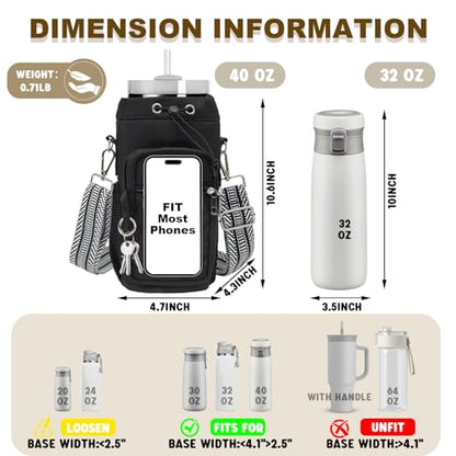 Water Bottle Holder with Strap, 32oz 40oz Insulated Water Bottle Carrier Bag, Purse Crossbody Sling Bag with Phone Pocket for Walking Hiking - color: black